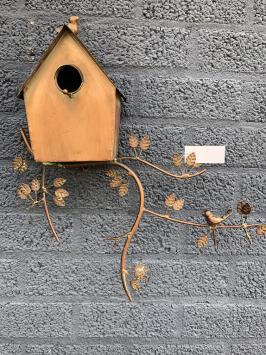 Prachtig koper-metalen wand vogelhuis