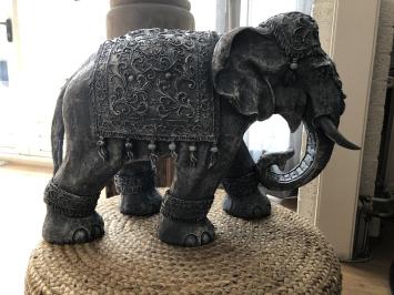 Elefant Indien, Dekoration, Kultur, Asien, Statue, Vintage, Polystone grau