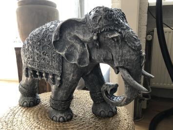 Elefant Indien, Dekoration, Kultur, Asien, Statue, Vintage, Polystone grau