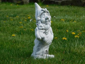 Gartenzwergfigur mit Eichhörnchen, Gartenzwerg Stein