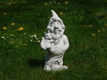 Gartenzwergfigur mit Eichhörnchen, Gartenzwerg Stein