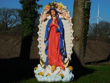 Maria-Statue mit Engeln und Rückenplatte, vollfarbiger Polystone