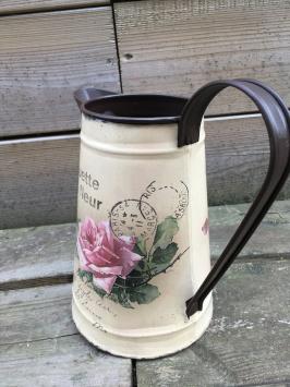 Vintage Flower Jug - Blikje Karaf Rustiek Melk kan