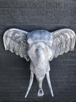 Fors wandornament van een olifant, beton look, heel groot en fors!