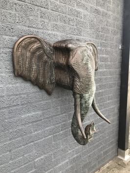 Fors wandornament van een olifant, koper look, heel groot!