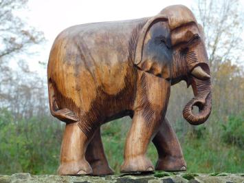 Unikat: Skulptur Elefant, Massiv Teak, Vintage