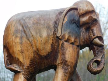 Unikat: Skulptur Elefant, Massiv Teak, Vintage