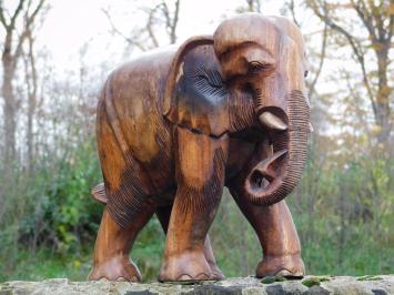 Unikat: Skulptur Elefant, Massiv Teak, Vintage