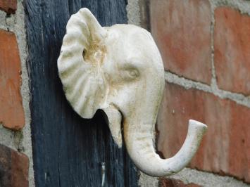 Wandhaken Elefant, Gusseisen, Altweiß