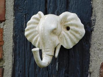 Wandhaken Elefant, Gusseisen, Altweiß