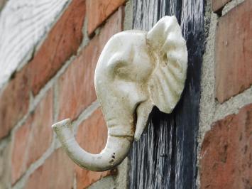 Wandhaken Elefant, Gusseisen, Altweiß