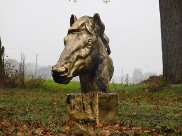 Gartenstatue Pferd, Pferdekopf Statue groß, gold mit schwarz