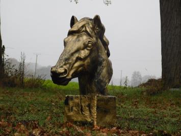 Gartenstatue Pferd, Pferdekopf Statue groß, gold mit schwarz