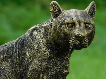 Tuinbeeld panter, hoogwaardig polystone, luipaard goud zwart