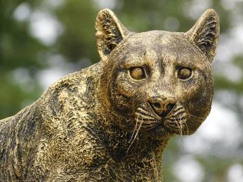 Tuinbeeld panter, hoogwaardig polystone, luipaard goud zwart