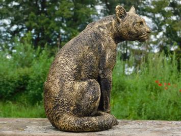 Tuinbeeld panter, hoogwaardig polystone, luipaard goud zwart