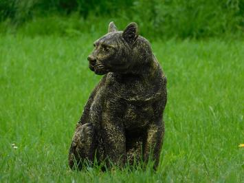 Gartenstatue Panther, hochwertiger Polystone, Leopard Gold Schwarz