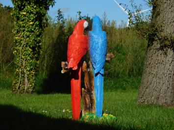 Statue Papageien auf Baumstumpf, Polystone, in Farbe