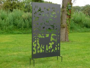 Sichtschutz mit Hirschmotiv - Schwarz - 187 cm hoch - mit Gartenstäben