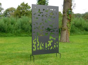 Sichtschutz mit Hirschmotiv - Schwarz - 187 cm hoch - mit Gartenstäben