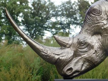 Skulptur Nashornkopf - Alu - mit schwarzem Sockel - Rhinozeros