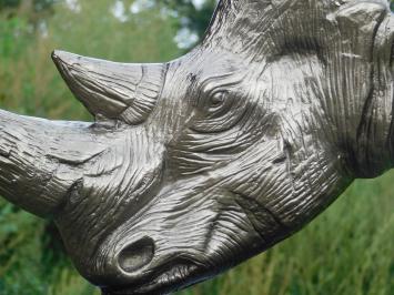 Skulptur Nashornkopf - Alu - mit schwarzem Sockel - Rhinozeros