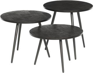 Set van 3 Salontafels - Teakhout - Rond - Zwart