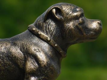 Beeld pitbull, tuinbeeld gietijzer, sculptuur hond, huis en tuin deco