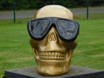 Schöne und besondere Skulptur eines Schädels mit Brille, Polystone