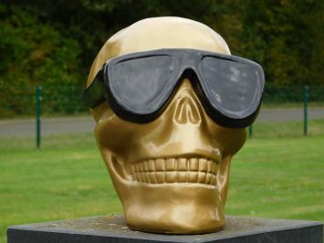 Schöne und besondere Skulptur eines Schädels mit Brille, Polystone