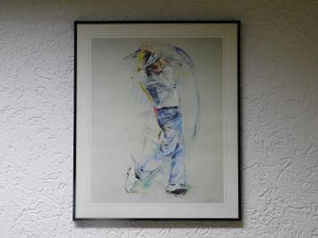 Gemälde Golfer - Von Twan V 1989 - Signiert - Inklusive Rahmen