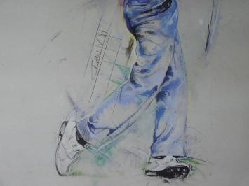 Schilderij Golfer - By Twan V 1989 - Gesigneerd - Inclusief Lijst