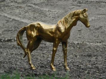 Pferdeskulptur, Statue, goldfarbene Sammlerfigur von Pferden