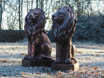 Set leeuwen - polystone - links en rechts kijkend - koper look