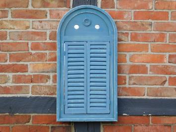 Spiegel met houten frame en deurtjes - vintage blue