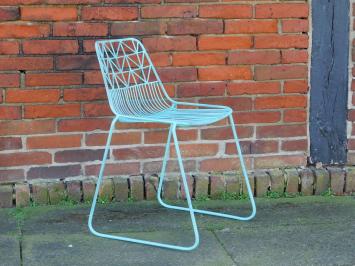 Stoel, vintage turquoise, metalen tuinstoel