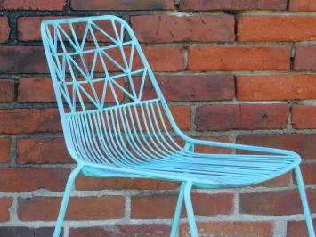 Stoel, vintage turquoise, metalen tuinstoel