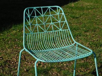 Stoel, vintage turquoise, metalen tuinstoel