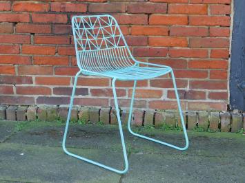 Stoel, vintage turquoise, metalen tuinstoel