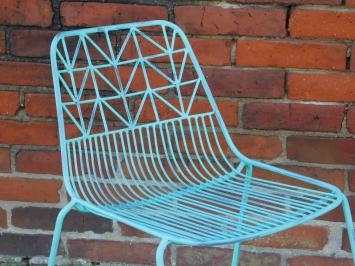 Stoel, vintage turquoise, metalen tuinstoel