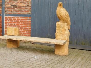 Schwere Eiche Gartenbank mit großen geschnitzten Adler, einzigartig