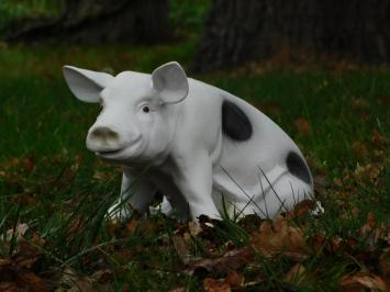 Beeld / tuinbeeld varken met zwarte vlekken, realistisch dierenbeeld