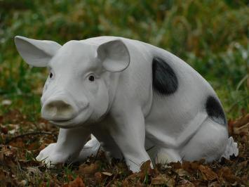 Beeld / tuinbeeld varken met zwarte vlekken, realistisch dierenbeeld