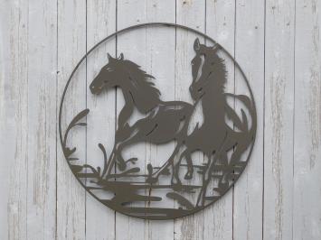 Wandornament Paarden - Zwart - Metaal - Rond