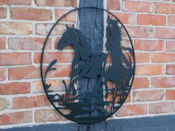 Wandornament Paarden - Zwart - Metaal - Rond