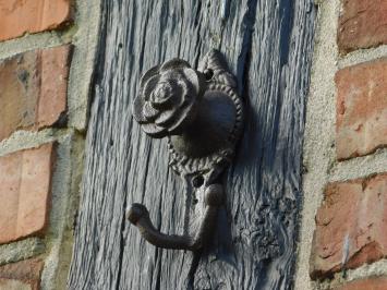 Wandhaken aus Gusseisen mit Rosette, 2 Haken, dunkelbraun