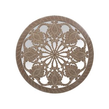 Houten wandspiegel rond, decoratief met motieven, wandornament