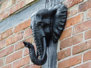 Wanddekoration Garten, Elefantenkopfskulptur, Wandtier schwarz