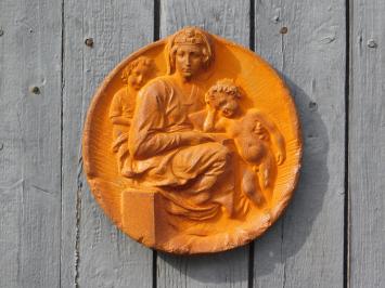 Wandornament Maria met kind - gietijzer - roestkleur