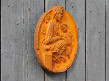 Wandornament Maria met kind - gietijzer - roestkleur